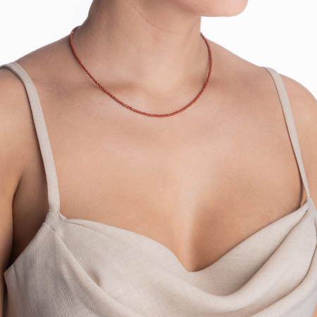 Colier argint pietre semipretioase jasp rosu microfatetat de 2.5 mm lungime 42 cm [3]