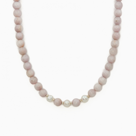 Necklaces and pendants - Silver necklace with kunzite 7 mm with cultured pearls - length 44 cm
