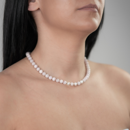 Silver necklace with kunzite 7 mm with cultured pearls - length 44 cm [2]