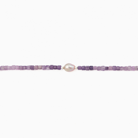 Silver necklace with lepidolite 2.5 mm cubelets and cultured pearls - length 42 cm [1]