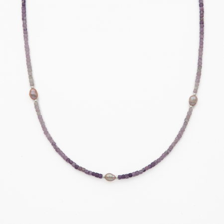 Necklaces and pendants - Silver necklace with lepidolite 2.5 mm cubelets and cultured pearls - length 42 cm
