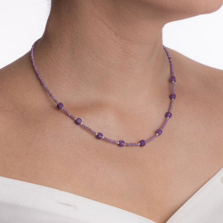 Colier argint pietre semipretioase lepidolit microfatetat 2 mm si cuburi de 4 mm lungime 42 cm [2]