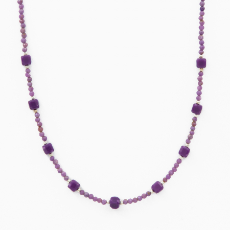 Coliere dama - Colier argint pietre semipretioase lepidolit microfatetat 2 mm si cuburi de 4 mm lungime 42 cm