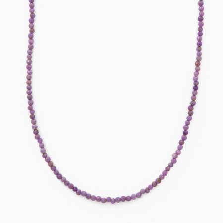 Coliere dama - Colier argint pietre semipretioase lepidolit microfatetat de 2 mm lungime 42 cm