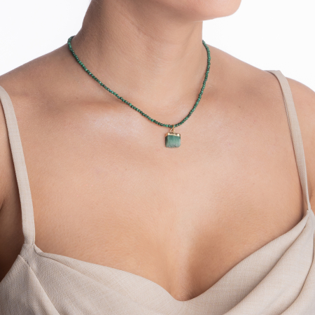 Colier argint pietre semipretioase malachit microfatetat 2,5 mm cu pandantiv din agat verde lungime 40 cm [3]