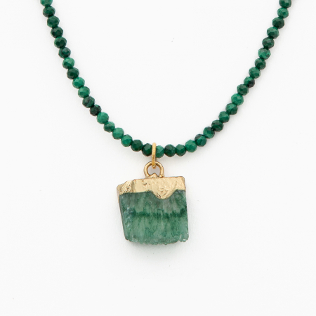 Colier argint pietre semipretioase malachit microfatetat 2,5 mm cu pandantiv din agat verde lungime 40 cm [1]