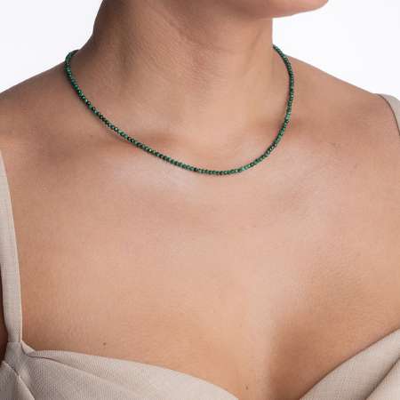 Silver necklace with micro-faceted malachite 2.5 mm - length 42 cm [3]