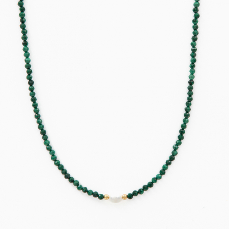 Coliere dama - Colier argint pietre semipretioase malachit microfatetat de 2,5 mm cu perla de cultura lungime 42 cm