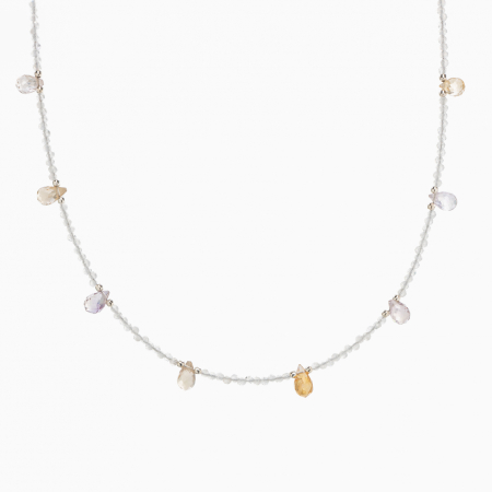 Coliere dama - Colier argint pietre semipretioase microfatetate 2 mm piatra lunii si briolete din ametrin lungime 39 cm