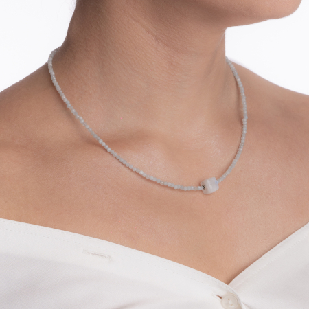 Colier argint pietre semipretioase microfatetate acvamarin 2,5 mm si cub de 9 mm din piatra lunii lungime 42 cm [2]