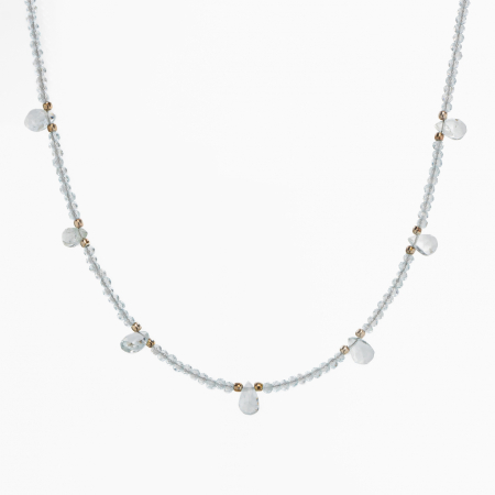 Coliere dama - Colier argint pietre semipretioase microfatetate acvamarin 2 mm cu briolete lungime 42 cm