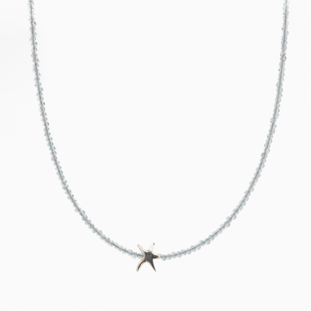 Colier argint pietre semipretioase microfatetate acvamarin 2 mm  lungime 42 cm [0]