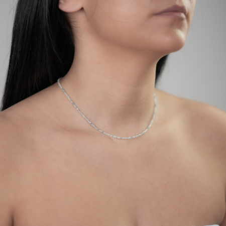 Colier argint pietre semipretioase microfatetate acvamarin de 2 mm  lungime 42 cm [2]