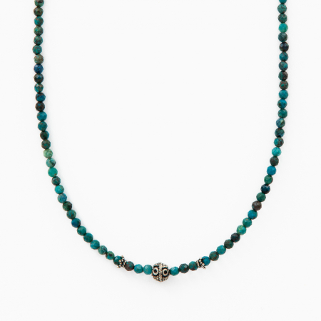 Coliere dama - Colier argint pietre semipretioase microfatetate de 3.5 mm din turcuaz cu elemente decorative din argint antichizat