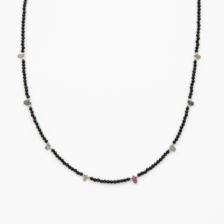 Coliere dama - Colier argint pietre semipretioase microfatetate din spinel 2 mm si briolete din safire multicolore lungime 42 cm