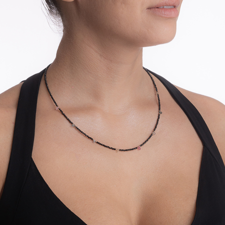 Colier argint pietre semipretioase microfatetate din spinel 2 mm si briolete din safire multicolore lungime 42 cm [3]