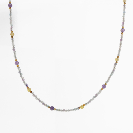 Coliere dama - Colier argint pietre semipretioase microfatetate fluorit 2 mm si 4 mm  lungime 42 cm
