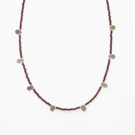 Coliere dama - Colier argint pietre semipretioase microfatetate  granat 3 mm si briolete din ametrin lungime 42 cm