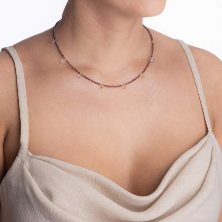 Colier argint pietre semipretioase microfatetate  granat 3 mm si briolete din ametrin lungime 42 cm [2]