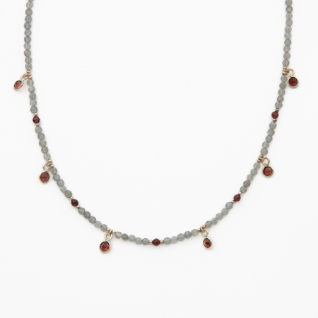 Colier argint pietre semipretioase microfatetate labradorit si granat 3 mm  lungime 45 cm [0]