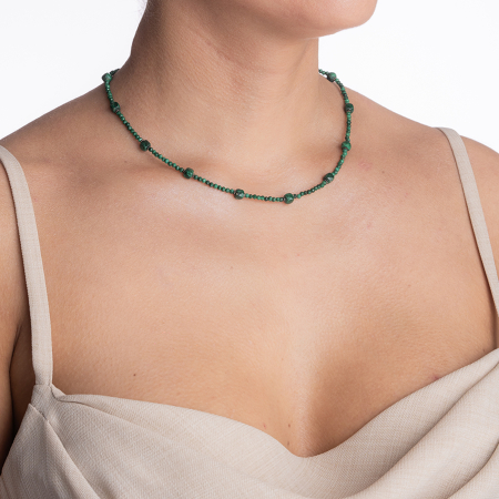 Colier argint pietre semipretioase microfatetate malachit 2 mm si cuburi de 4 mm   lungime 42 cm [2]