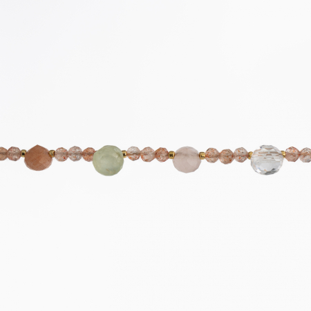 Colier argint pietre semipretioase microfatetate piatra soarelui de 3.5 mm, briolete din cuart roz, Cristal de stanca, prehnit, piatra lunii lungime 36 cm [1]