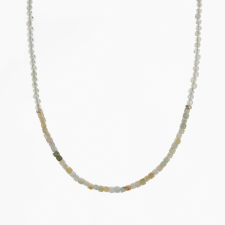 Coliere dama - Colier argint pietre semipretioase microfatetate prehnit 3 mm si cubulete din crisopraz lungime 42 cm