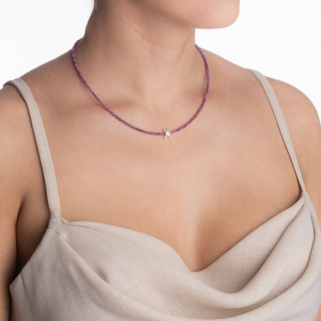 Colier argint pietre semipretioase microfatetate rubin 2 mm decorate cu un element din argint lungime 42 cm [3]