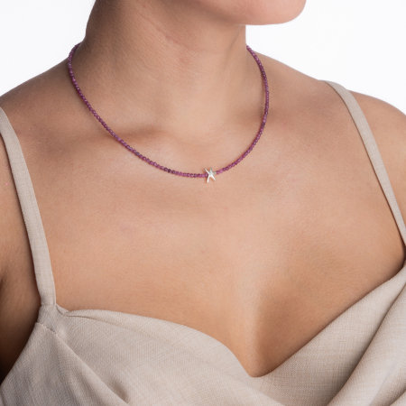 Colier argint pietre semipretioase microfatetate rubin 2 mm decorate cu un element din argint lungime 42 cm [2]