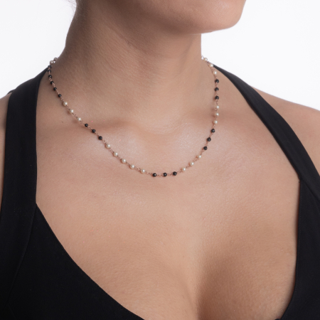 Colier argint pietre semipretioase microfatetate spinel de 4 mm perle de cultura lungime 42 cm [3]