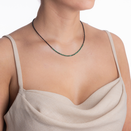 Colier argint pietre semipretioase microfatetate spinel si malachit 2 mm cu elemente  decorative din argint lungime 42 cm [4]