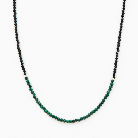 Coliere dama - Colier argint pietre semipretioase microfatetate spinel si malachit 2 mm cu elemente  decorative din argint lungime 42 cm