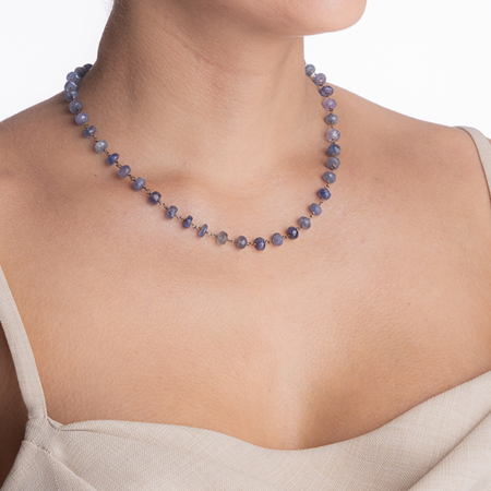 Colier argint pietre semipretioase microfatetate tanzanit 7 mm lungime 42 cm [3]