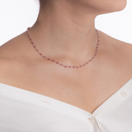 Silver necklace with micro-faceted pink tourmaline 4 mm - length 40 cm [3]