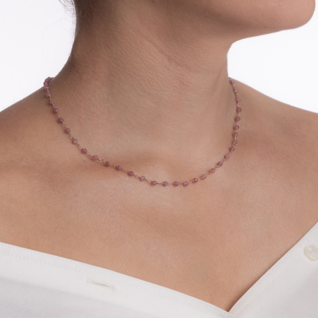 Silver necklace with micro-faceted pink tourmaline 4 mm - length 40 cm [2]
