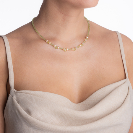 Colier argint pietre semipretioase peridot microfatetat 3 mm cu briolete din peridot si perle de cultura lungime 42 cm [2]