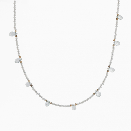 Coliere dama - Colier argint pietre semipretioase piatra lunii microfatetate 2 mm cu briolete din acvamarin  lungime 42 cm