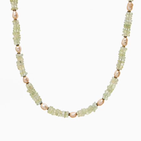 Coliere dama - Colier argint pietre semipretioase prehnit rotunde de 6 mm, perla de cultura, onix  lungime 58 cm