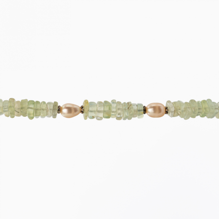 Colier argint pietre semipretioase prehnit rotunde de 6 mm, perla de cultura, onix  lungime 58 cm [1]