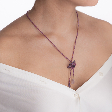 Colier argint pietre semipretioase rubin microfatetat 2,5 mm floare din briolete de onix ametist lungime 49 cm [2]