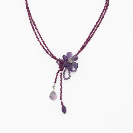 Necklaces and pendants - Silver necklace with micro-faceted ruby 2 mm - length 42 cm