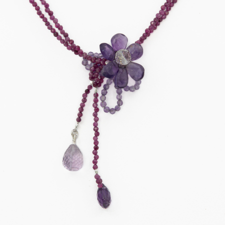 Silver necklace with micro-faceted ruby 2 mm - length 42 cm [1]