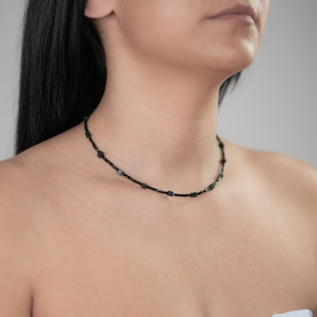 Colier argint pietre semipretioase spinel cubulete 2.5 mm hematit negru mat cuburi de 3.5 mm lungime 42 cm [2]