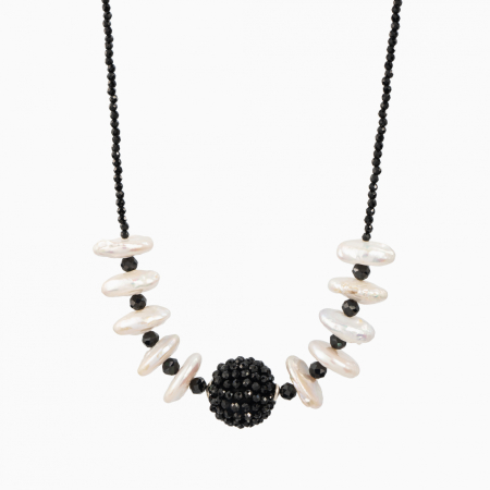 Coliere dama - Colier argint pietre semipretioase spinel microfatetat 10 discuri perle cultura 14 mm bila spinel 16 mm