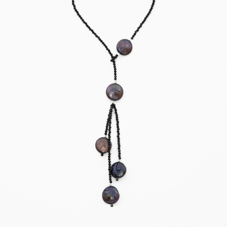 Coliere dama - Colier argint pietre semipretioase spinel microfatetat 2.5 mm perle de cultura discuri de 14 mm lungime reglabila