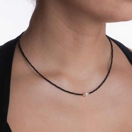 Colier argint pietre semipretioase spinel microfatetat de 2 mm cu perla de cultura lungime 42 cm [3]