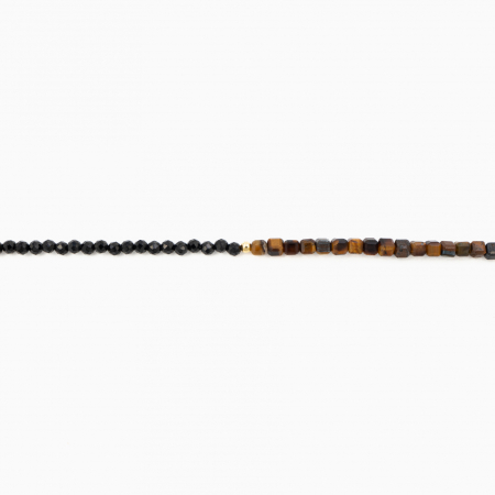 Colier argint pietre semipretioase spinel negru 2,5 mm si cubulete din ochi de tigru lungime 41 cm [1]