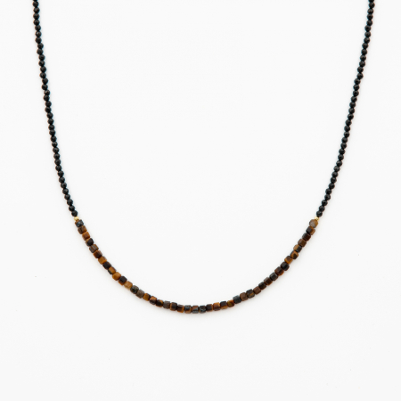 Colier argint pietre semipretioase spinel negru 2,5 mm si cubulete din ochi de tigru lungime 41 cm [0]