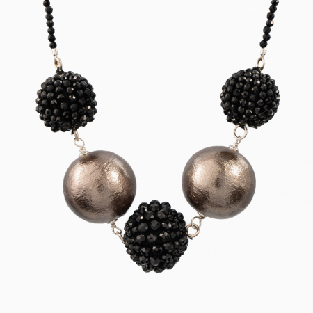 Colier argint pietre semipretioase spinel negru bile de 14 si 16 mm bila bronz tip perla Japonia 20 mm [1]