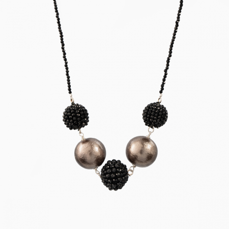 Coliere dama - Colier argint pietre semipretioase spinel negru bile de 14 si 16 mm bila bronz tip perla Japonia 20 mm